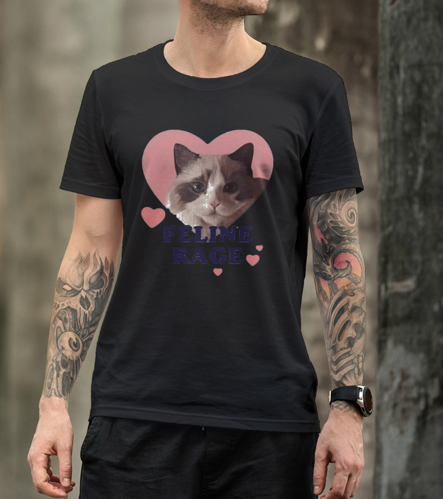 Feline Rage Cat Heart Face T-Shirt