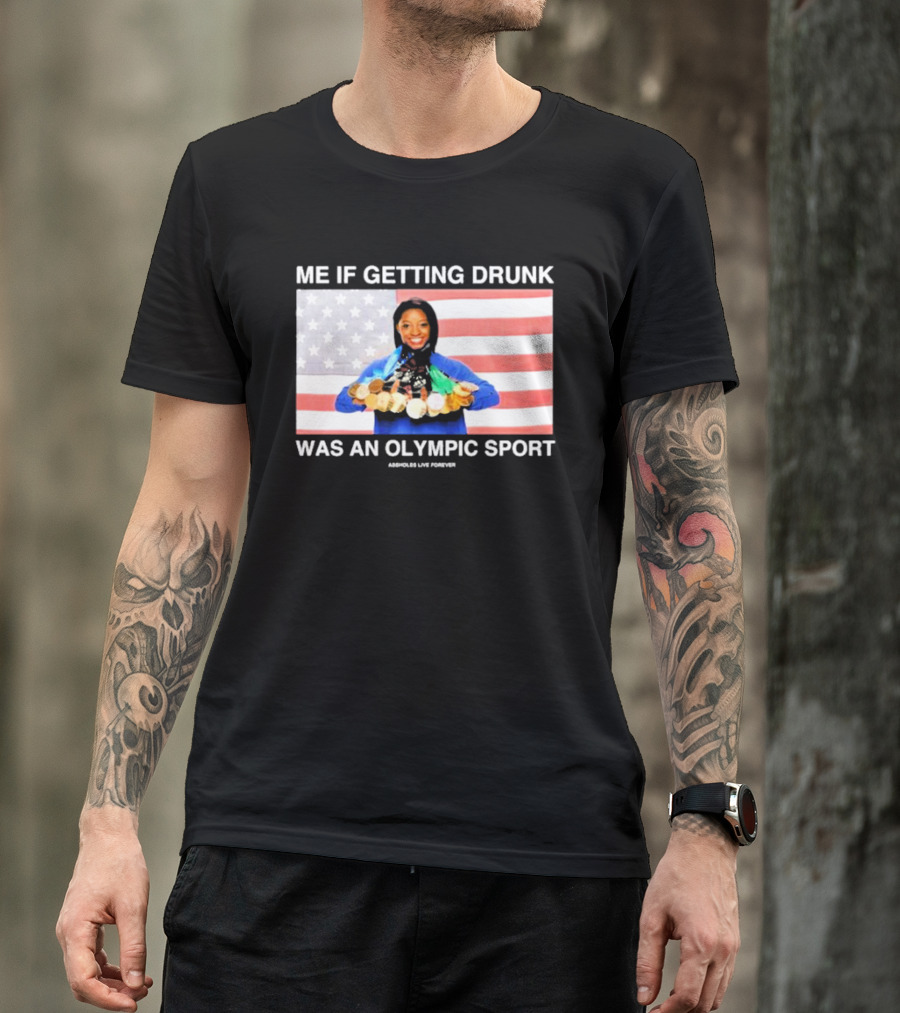 Me If Getting Drunk Was An Olympic Sport Medals American Flag Aesthetics T-Shirt