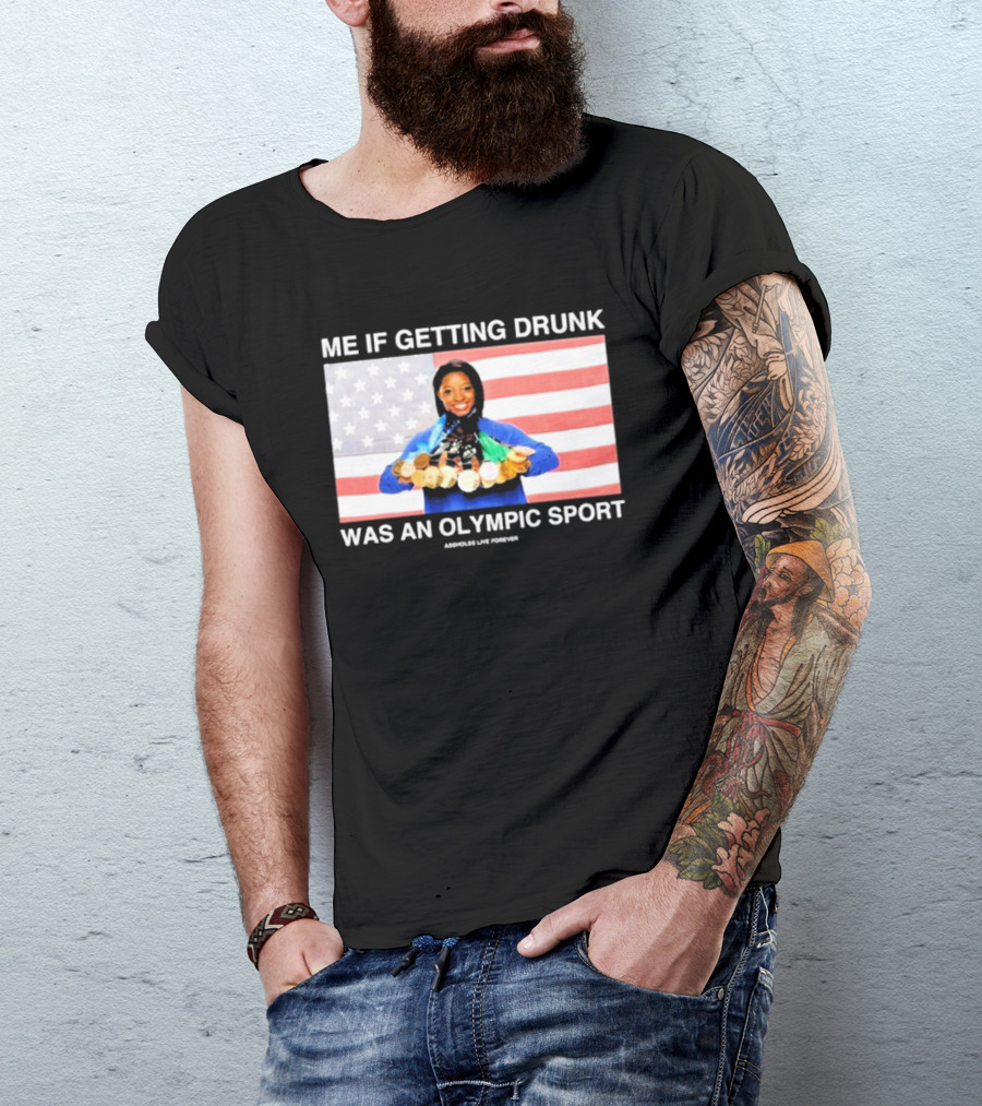 Me If Getting Drunk Was An Olympic Sport Medals American Flag Aesthetics T-Shirt
