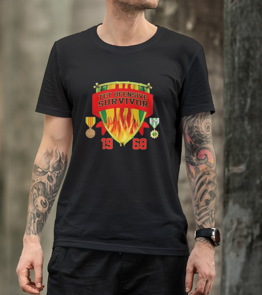 Tet Offensive Survivor 1968 Fire Shield Medals T-Shirt