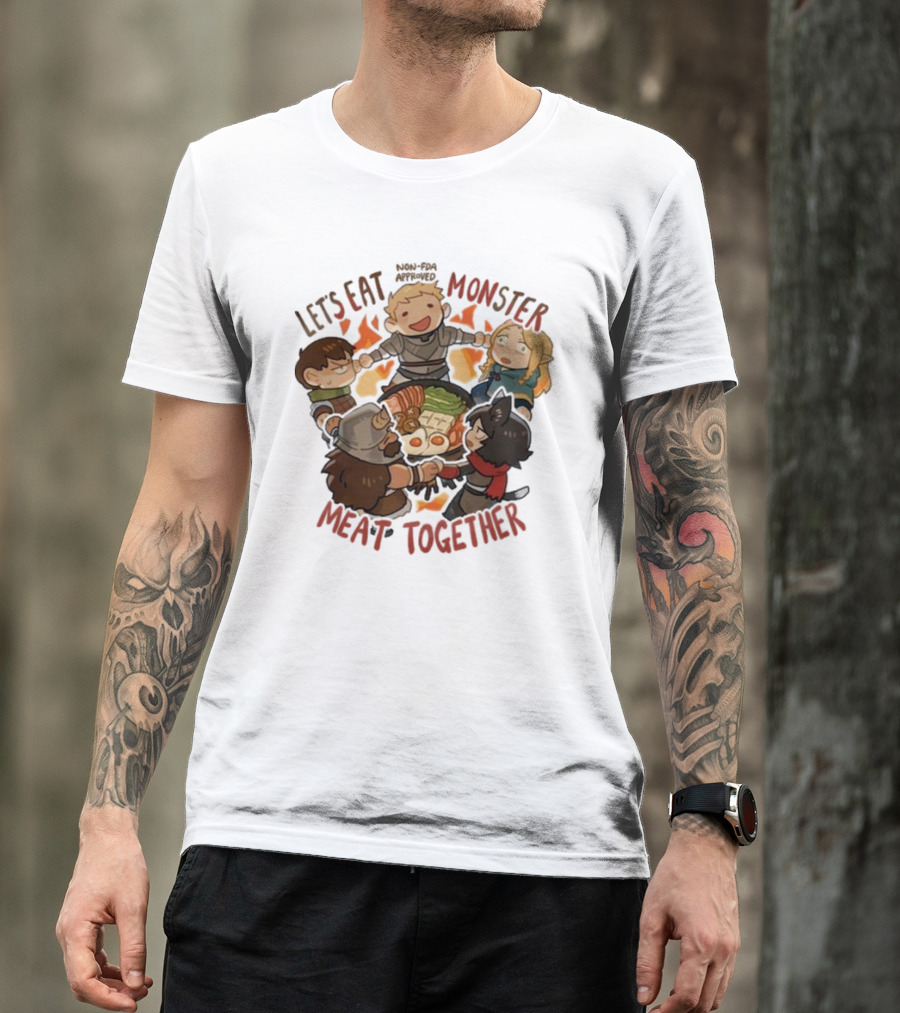 Let’s Eat Monster Meat Together Non-FDA Approved Dungeon Meshi Characters Enjoying Feast T-Shirt