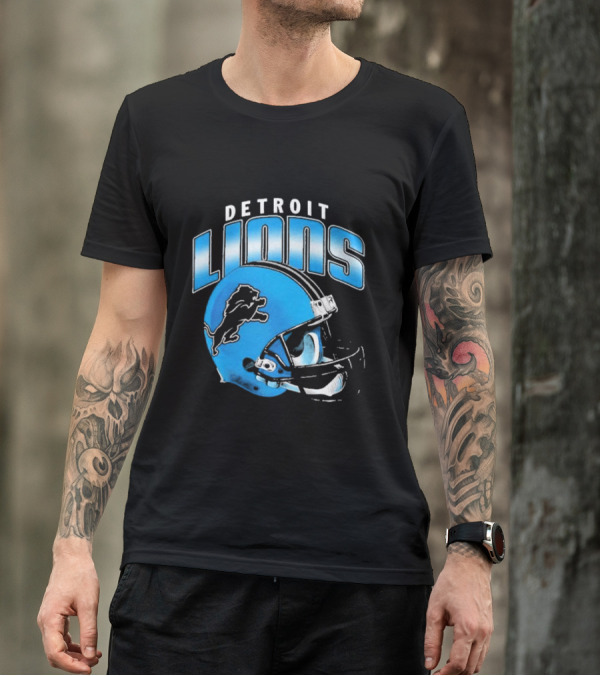 Detroit Lions Blue Gradient Helmet Football T-Shirt