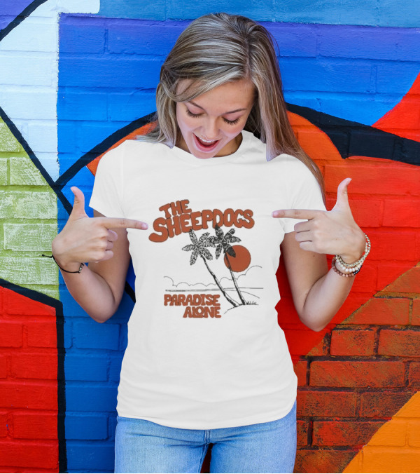 The Sheepdogs Paradise Alone Yellow Sunset Tropical Palms T-Shirt