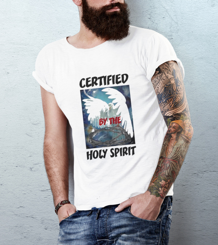 Certified By The Holy Spirit Angel Wings Cross Clouds T-Shirt