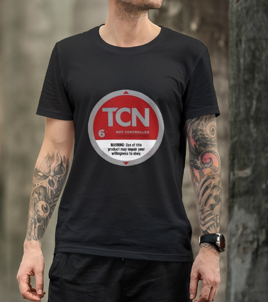 Tucker Carlson Network TCN Not Controlled Warning Label T-Shirt