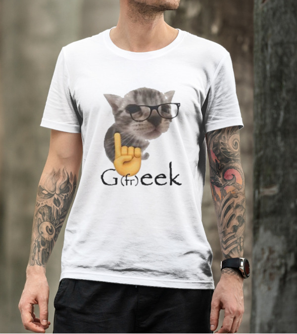 Goofy Ahhs Geek Cat Meme With Glasses And Emoji Finger T-Shirt