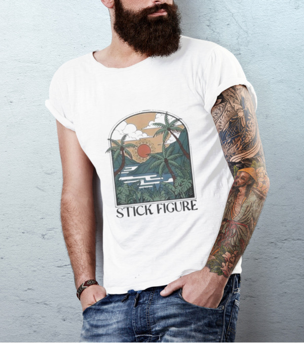 Stick Figure Tropical Sunset Paradise T-Shirt