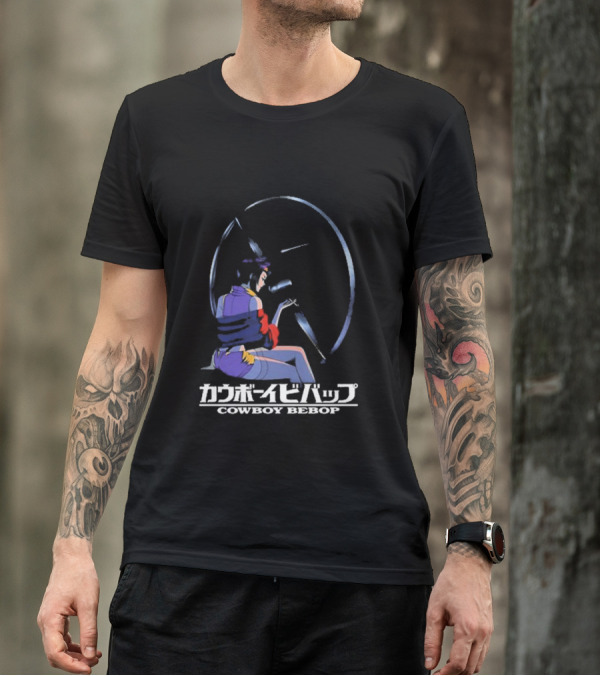 Cowboy Bebop Anime Character Sitting With Reflective Circular Background T-Shirt