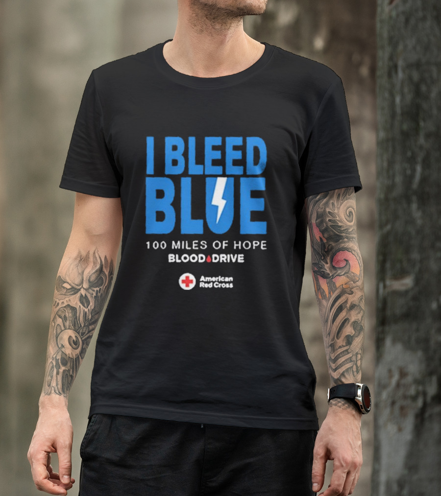 I Bleed Blue 100 Miles Of Hope Blood Drive American Red Cross Lightning T-Shirt
