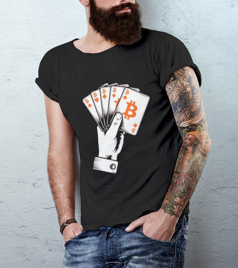 Bitcoin Royal Flush Playing Cards T-Shirt