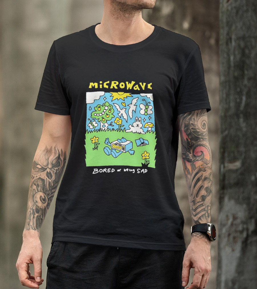 Microwave Bored Of Being Sad Colorful Cartoon Landscape With Sun And Bunny T-Shirt