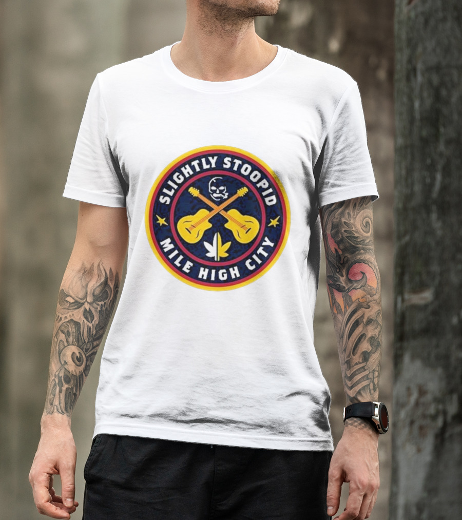 Slightly Stoopid Mile High City Crossed Guitars Skull Leaf Badge T-Shirt