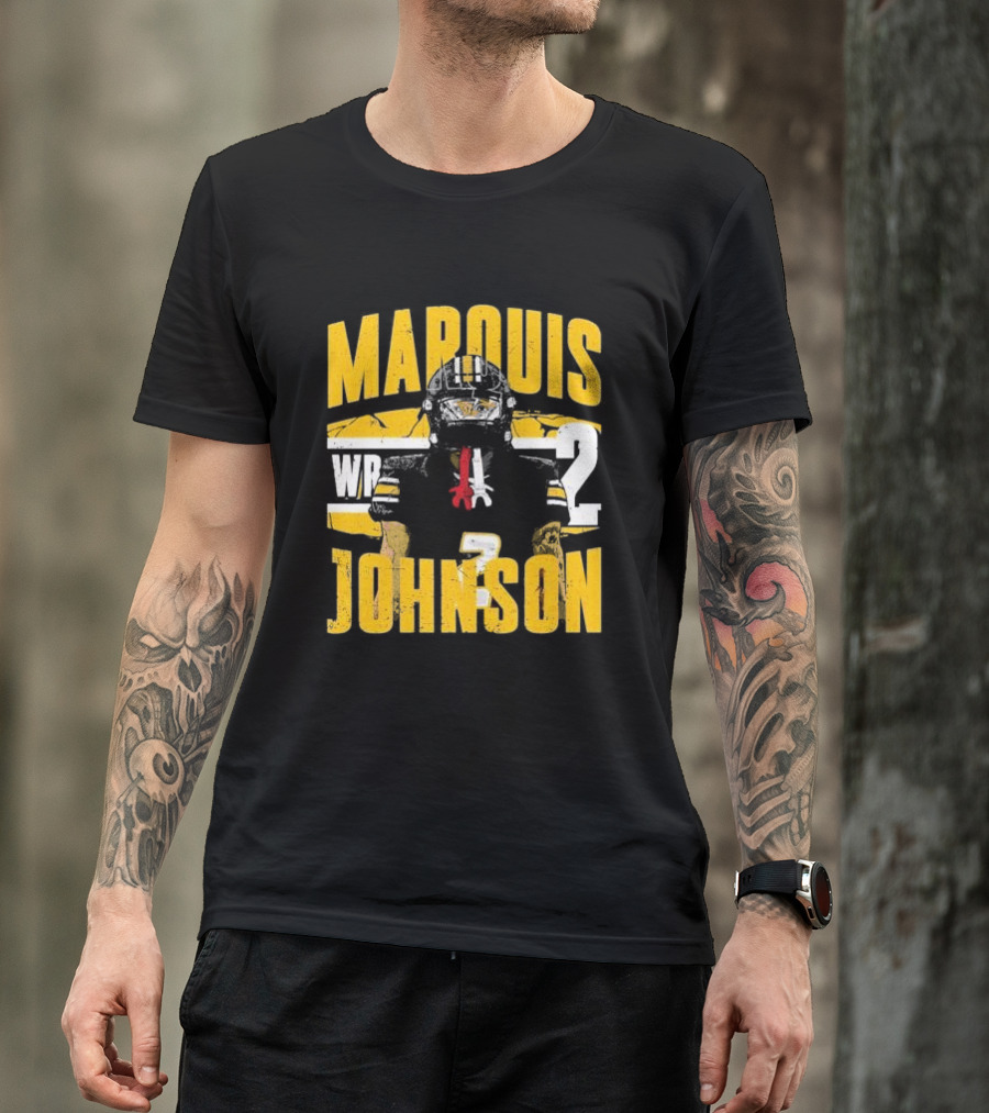 Marquis Johnson WR 2 Football Player Black And Yellow T-Shirt