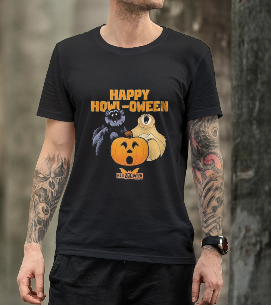 Happy Howl-oween Gibbons With Pumpkin And Hallzcoween Banner T-Shirt