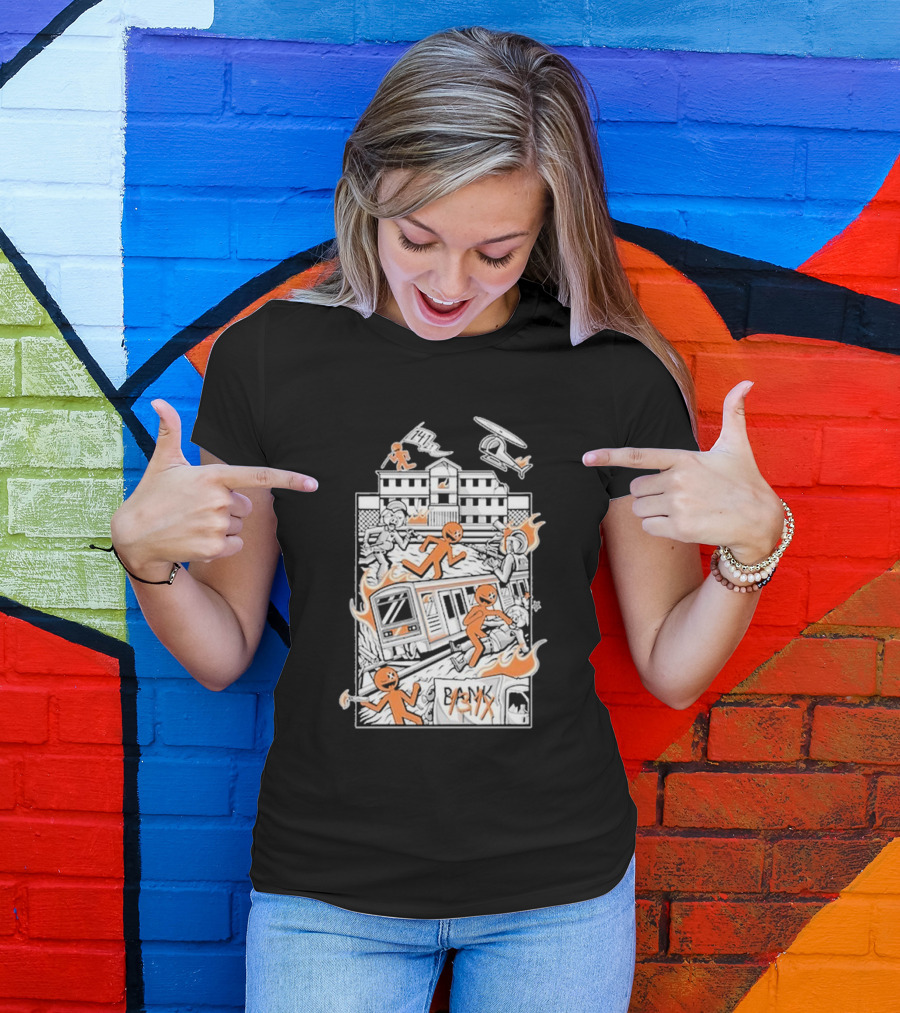 Dani Gambino Stick Figures Chaos Fire Helicopter Bank T-Shirt