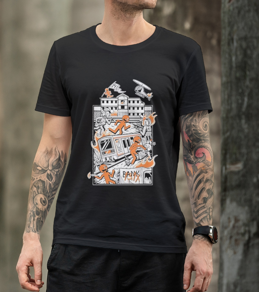 Dani Gambino Stick Figures Chaos Fire Helicopter Bank T-Shirt