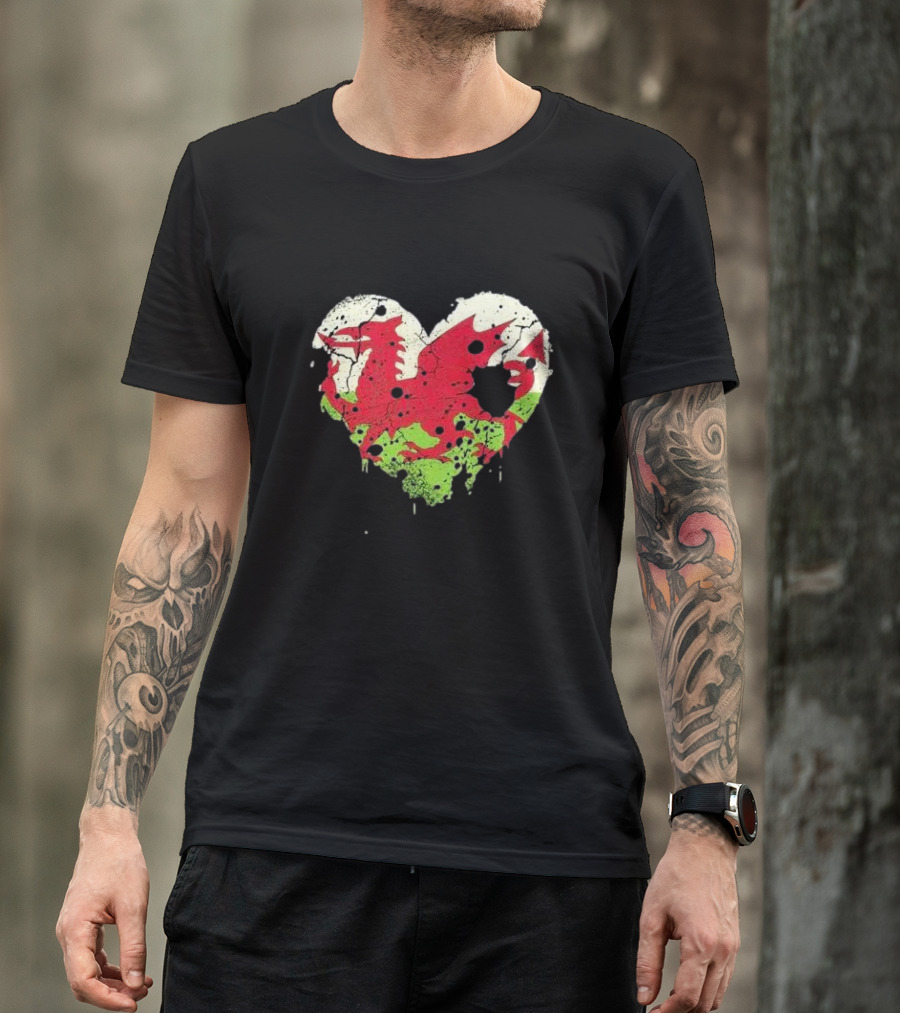 Love Flag Wales Welsh Football Rugby Heart Dragon T-Shirt