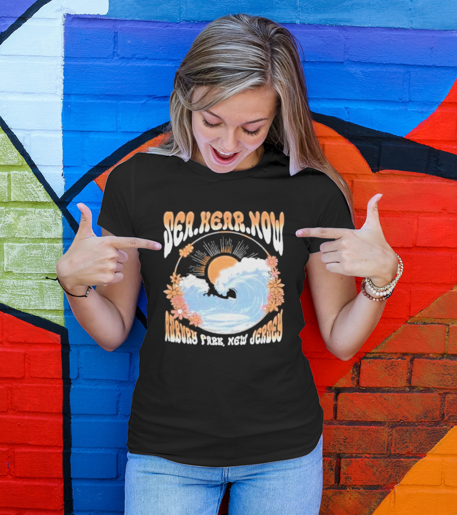Sea Hear Now Asbury Park New Jersey Perfect Curl Fish And Anchor T-Shirt