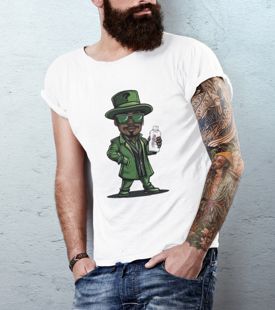 Little Diddler Holding Baby Oil In Green Outfit With Question Mark Hat T-Shirt