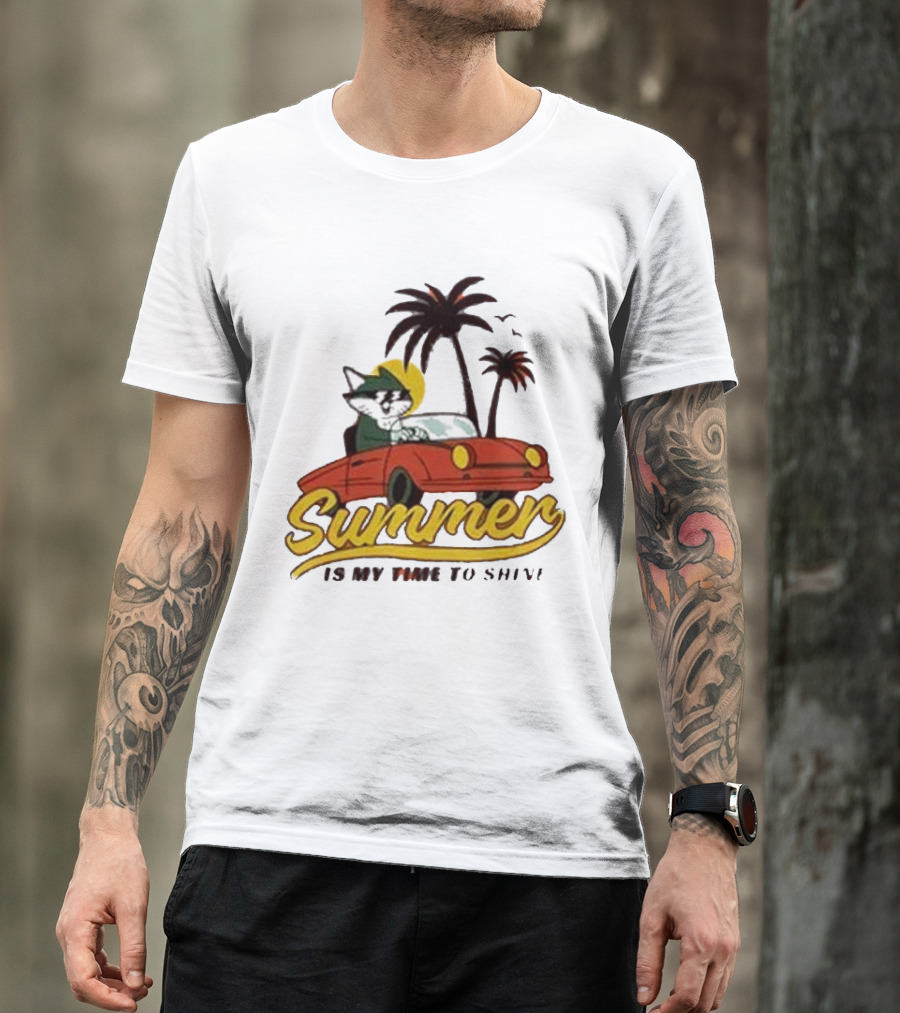 Summer Is My Time To Shine Cat In Car With Palm Trees T-Shirt