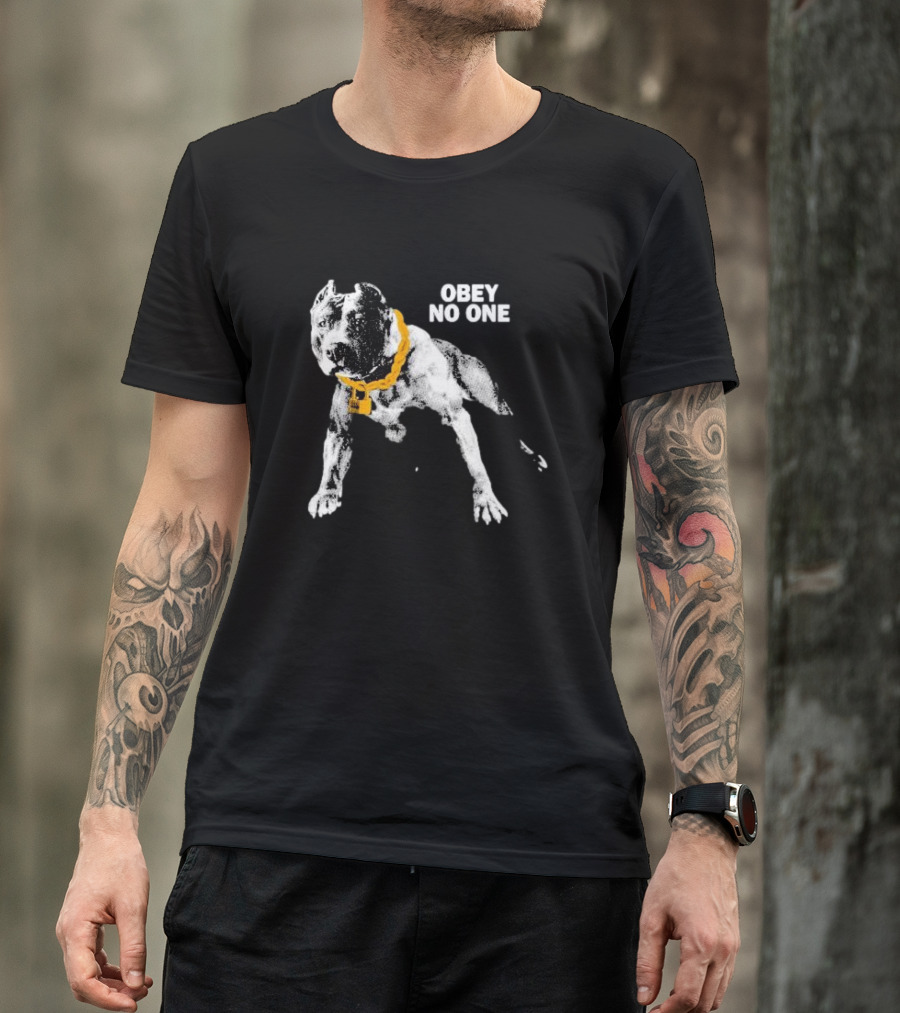 Obey No One Pitbull Bold Yellow Chain T-Shirt
