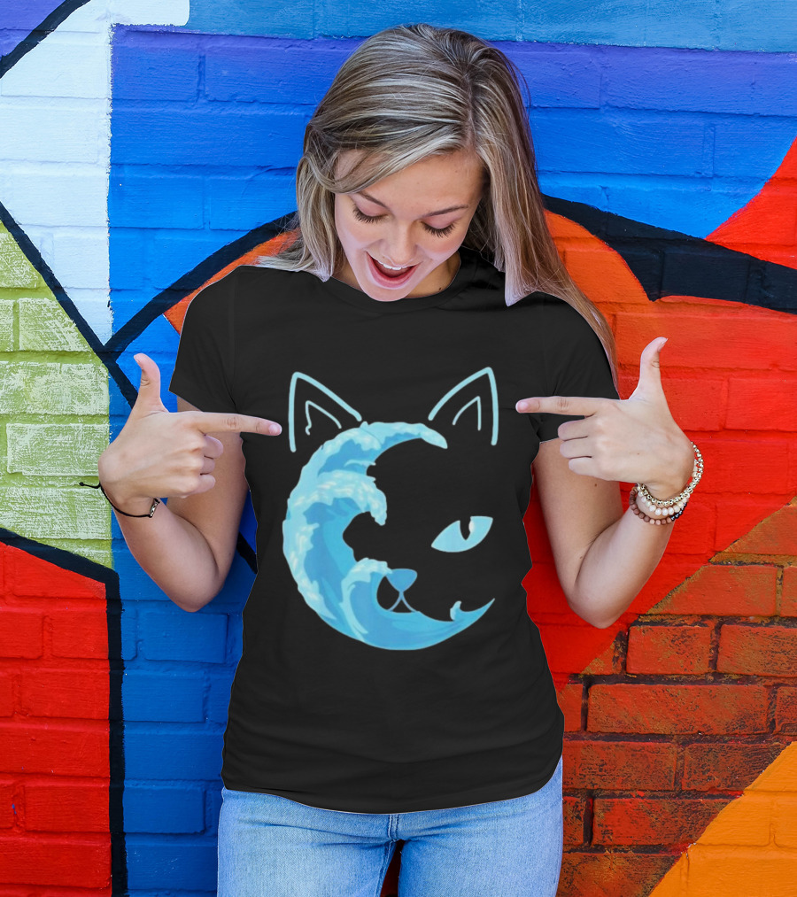 Cat Wave Face Blue T-Shirt