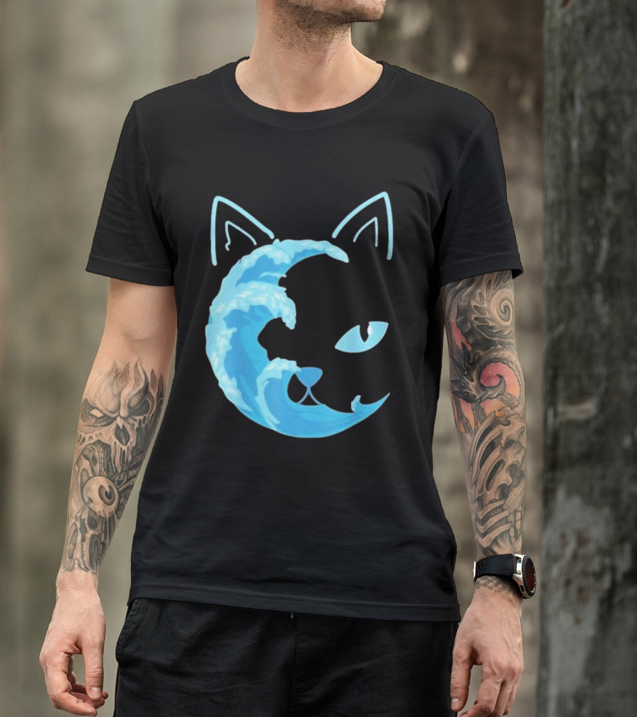Cat Wave Face Blue T-Shirt