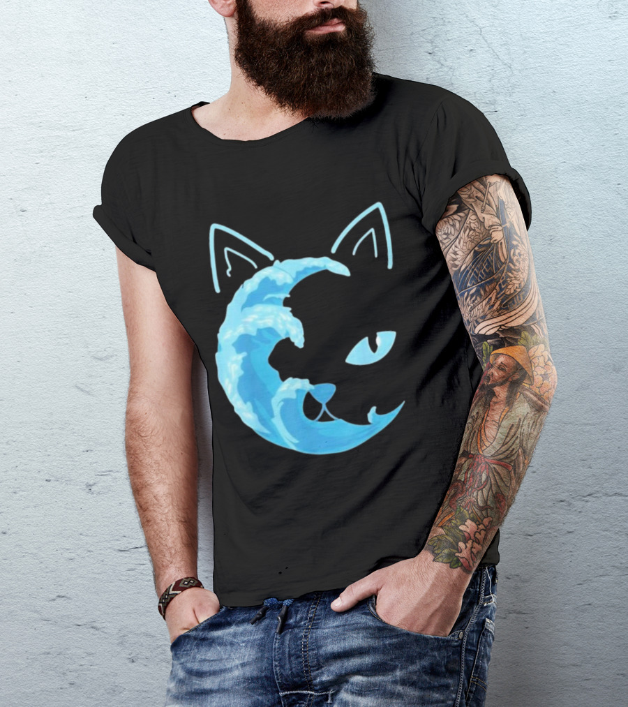 Cat Wave Face Blue T-Shirt