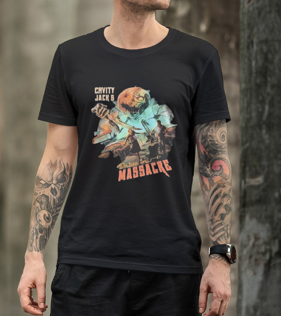 Cavity Jack's Drive In Massacre Giant Pumpkin Horror Scene T-Shirt