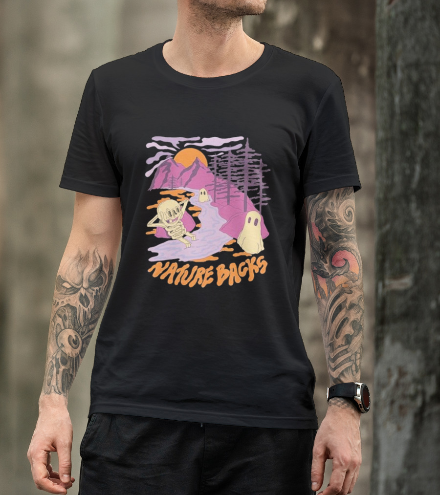 Nature Backs Sleepy Hollow Skeleton And Ghosts By Mountains And Forests T-Shirt
