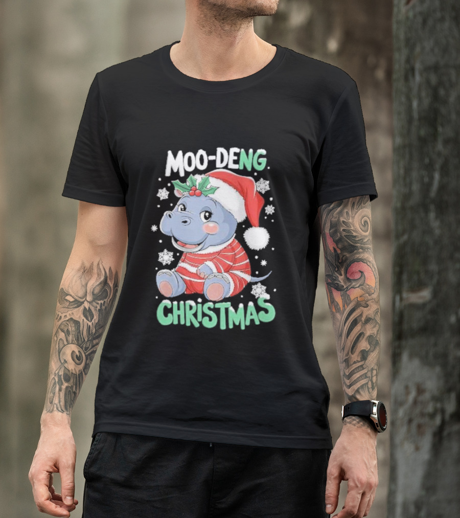Moo-Deng Hippo Christmas Baby Pigmy Zoo Family T-Shirt