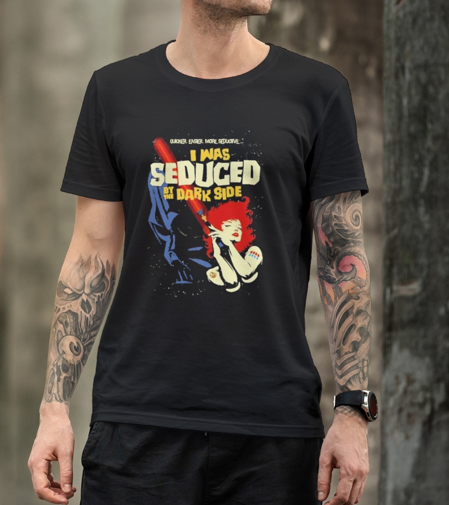 Quicker Easier More Seductive I Was Seduced By The Dark Side With Redhead Holding Lightsaber T-Shirt