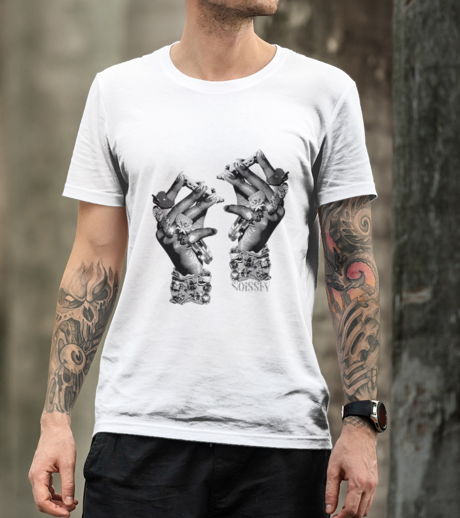 Noisey Vintage Diamond Adorned Fingers Monochrome Print T-Shirt
