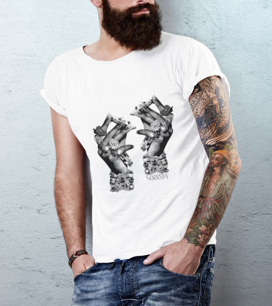 Noisey Vintage Diamond Adorned Fingers Monochrome Print T-Shirt