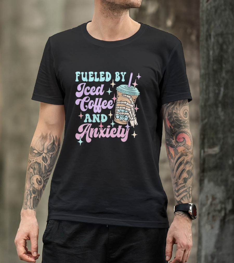 Fueled By Iced Coffee And Anxiety Skeleton Hand Pastel Aesthetic T-Shirt