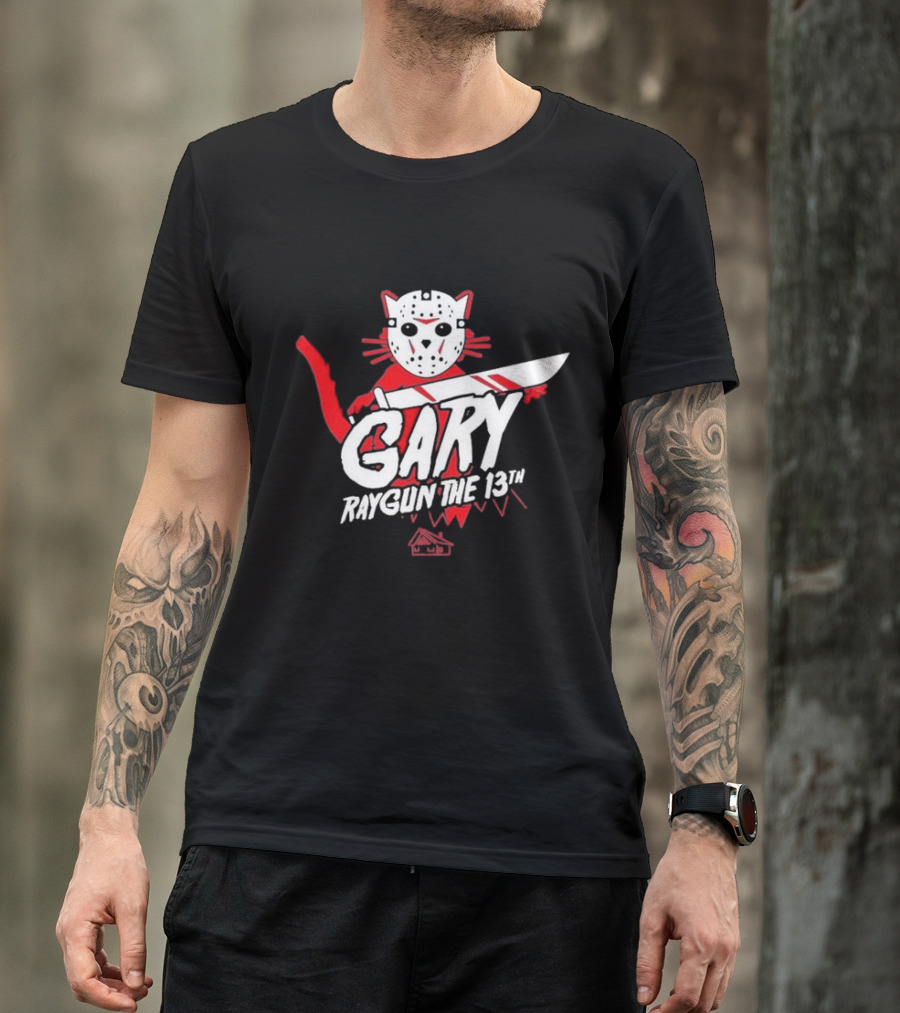 Gary Raygun The 13th Jason Mask Cat With Machete T-Shirt