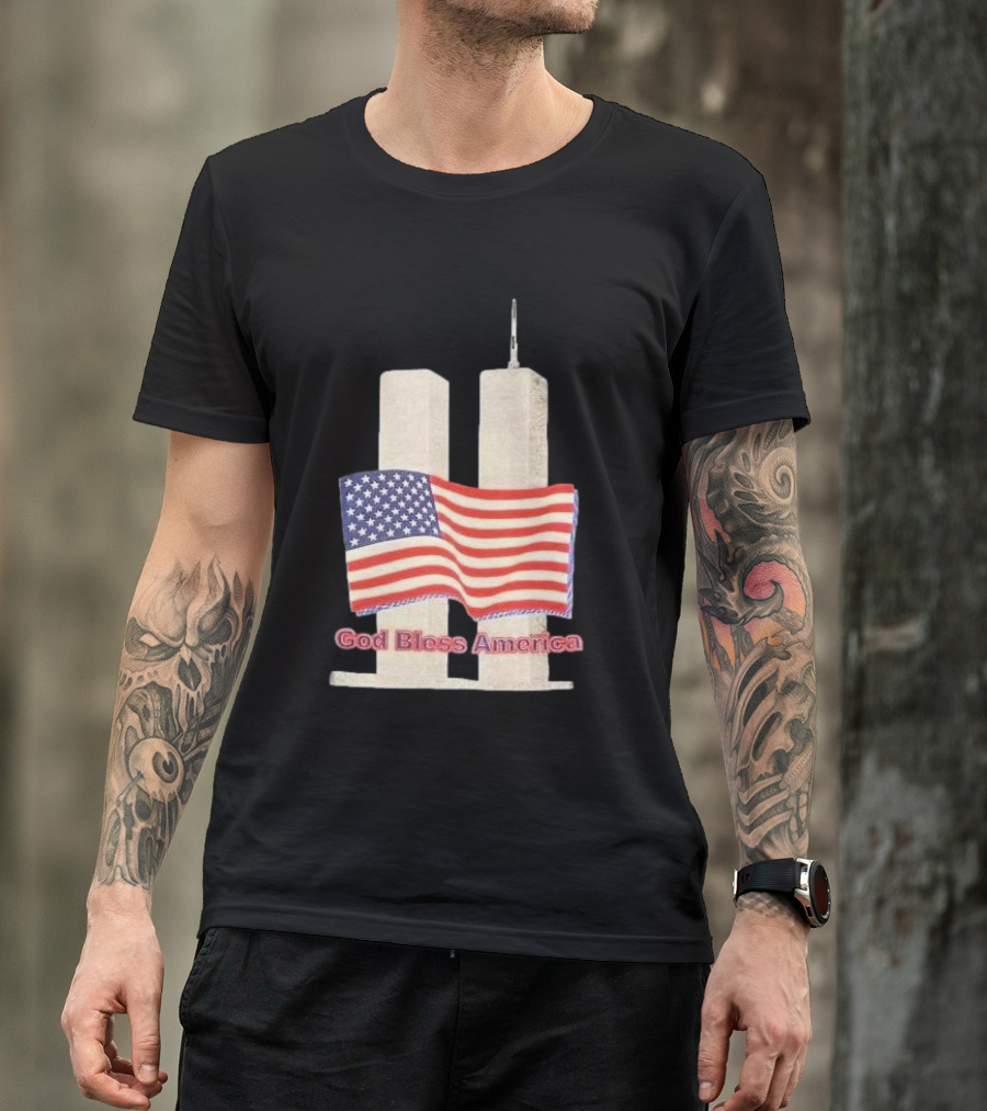 Vtg 9 11 Twin Towers God Bless America Flag T-Shirt