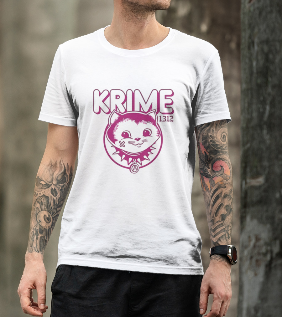KRIME Cat 1312 Anarchist Symbol And Spiked Collar T-Shirt