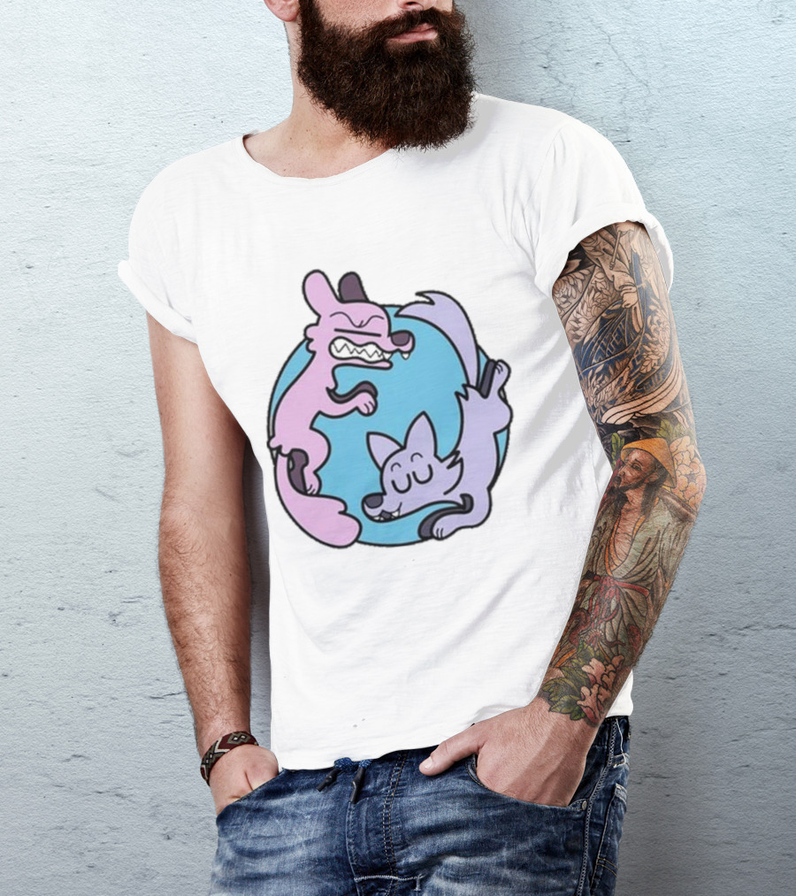 Noobtheloser Two Wolves Pastel Yin Yang T-Shirt