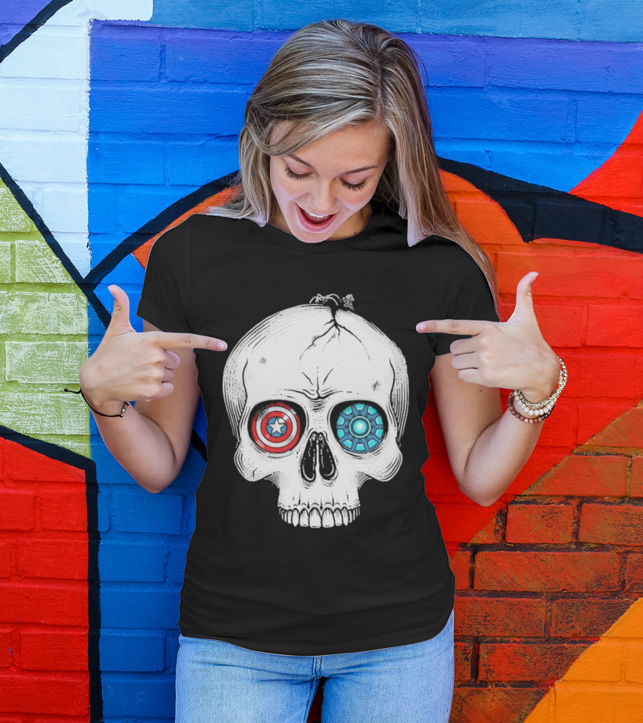 United We Stand Captain America Iron Man Civil War Skull T-Shirt