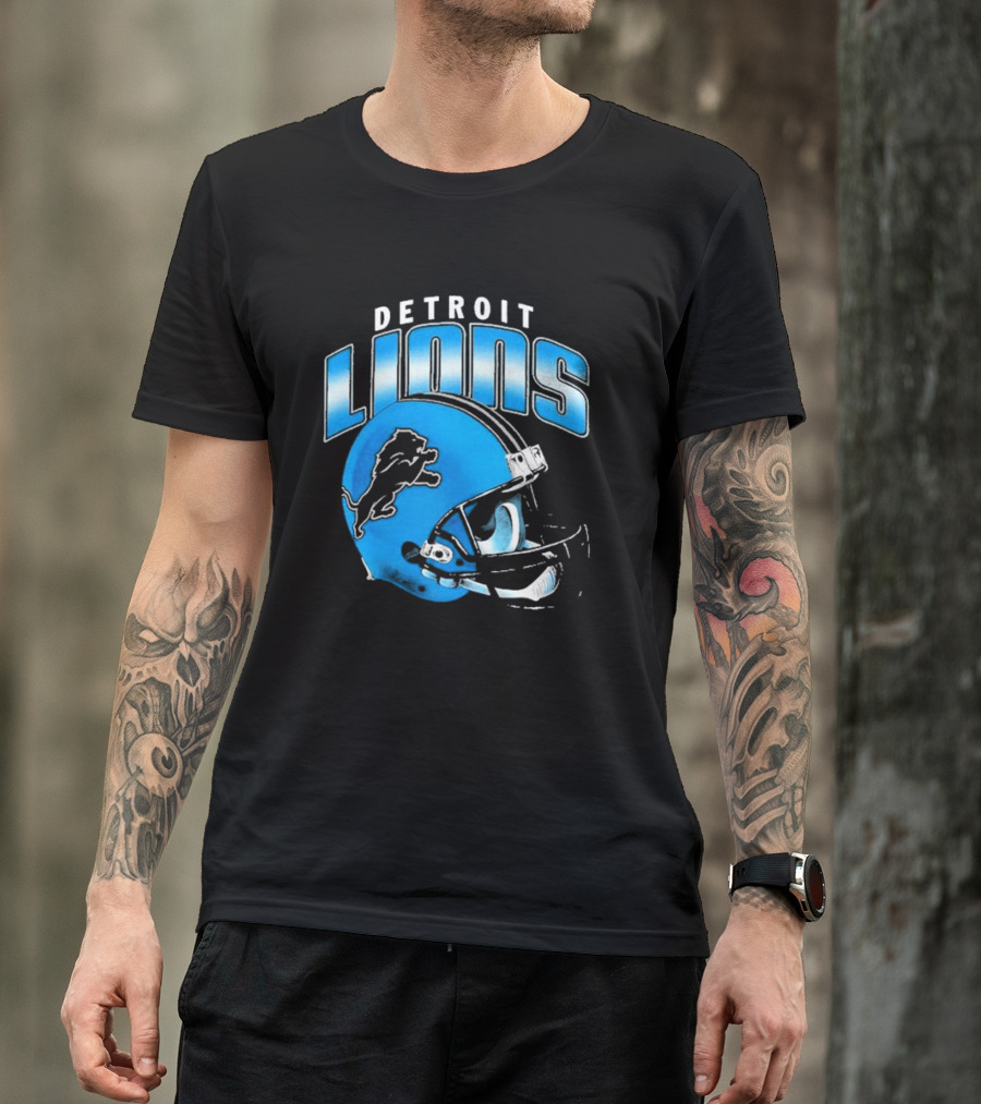 Detroit Lions Blue Gradient Football Helmet T-Shirt