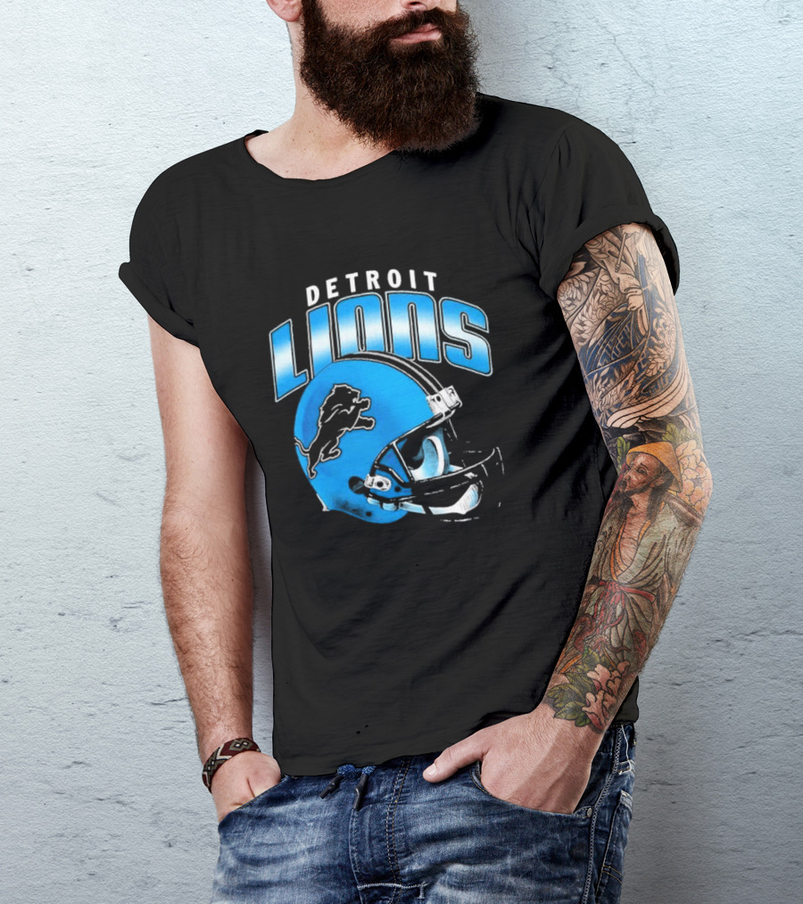 Detroit Lions Blue Gradient Football Helmet T-Shirt