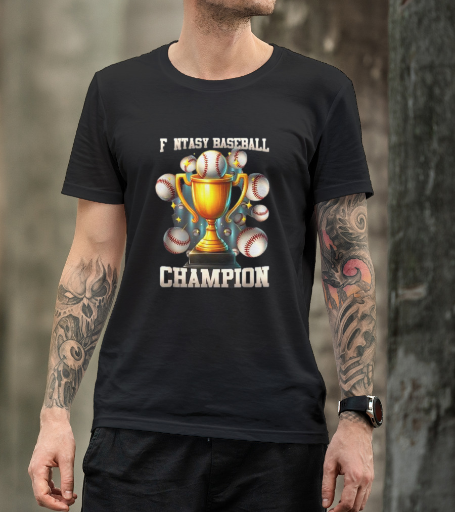 Fantasy Baseball Champion Trophy With Baseballs T-Shirt