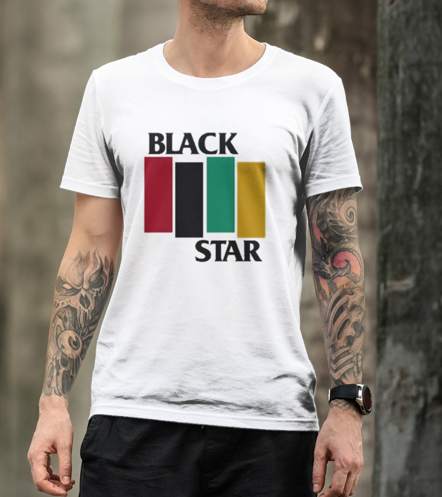 Black Star Flag Red Black Green Gold Vertical Bars T-Shirt