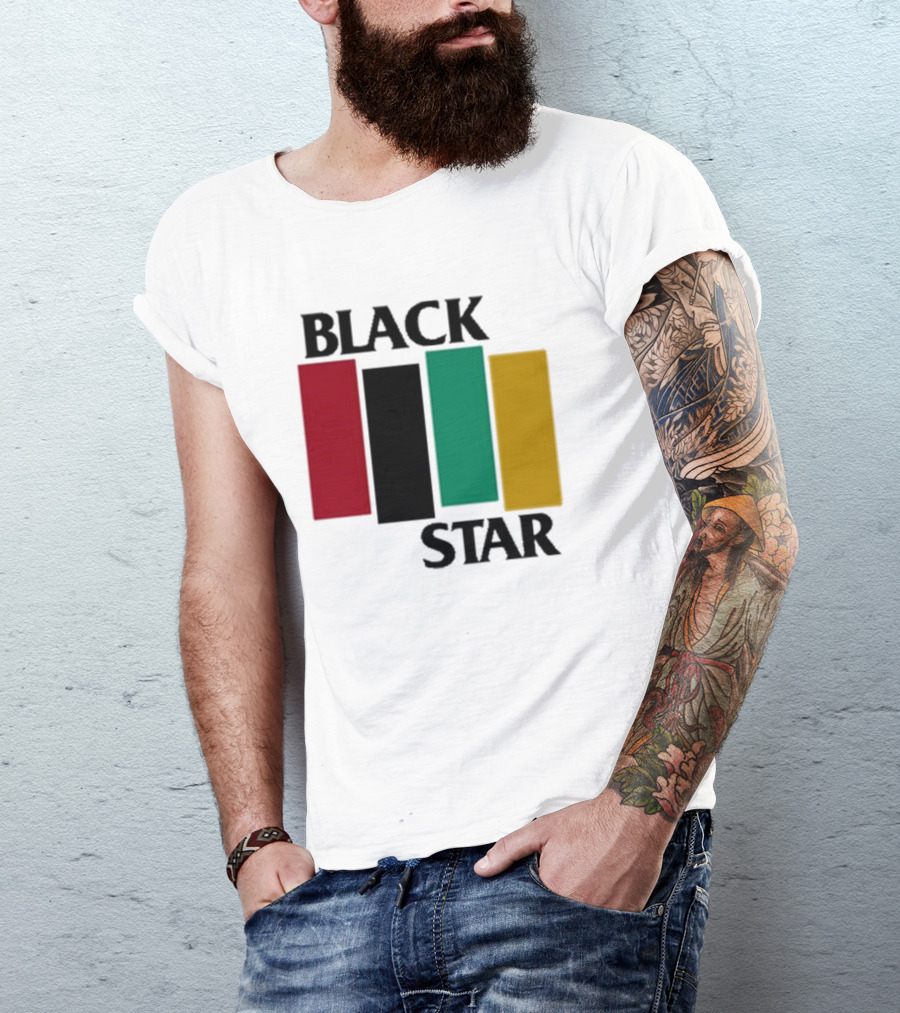 Black Star Flag Red Black Green Gold Vertical Bars T-Shirt