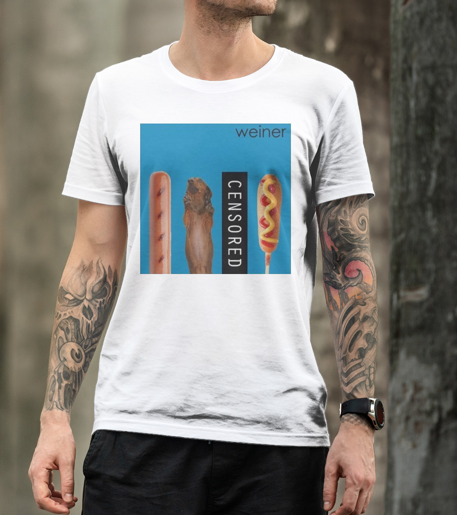 Weiner Hotdogs Censored Blue Background T-Shirt