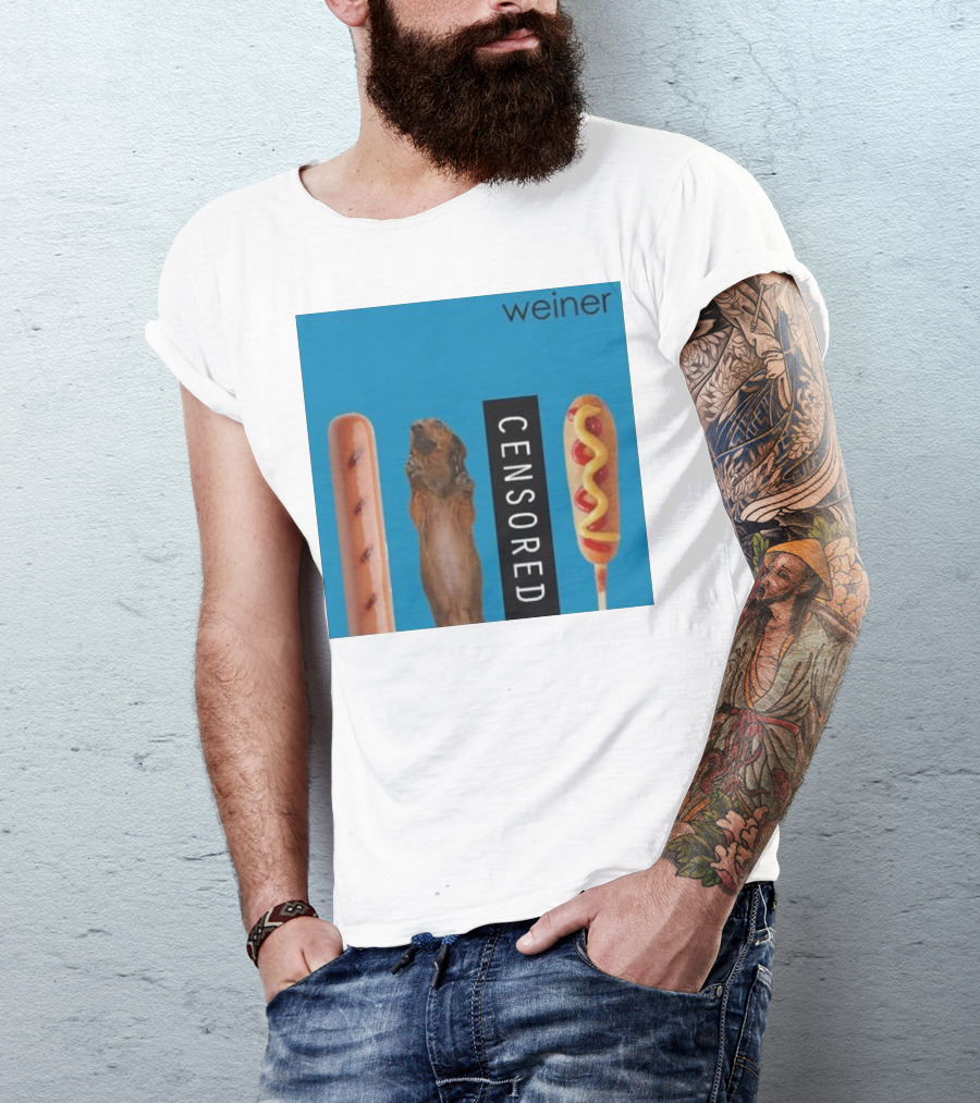 Weiner Hotdogs Censored Blue Background T-Shirt