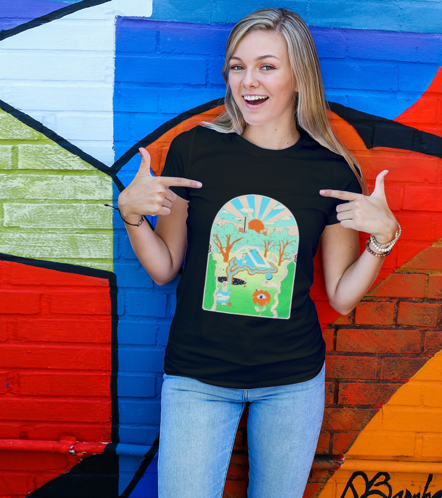 Anjunadeep X Andrew Mcgranahan Psychedelic Landscape With Eye And Cloud Motif T-Shirt