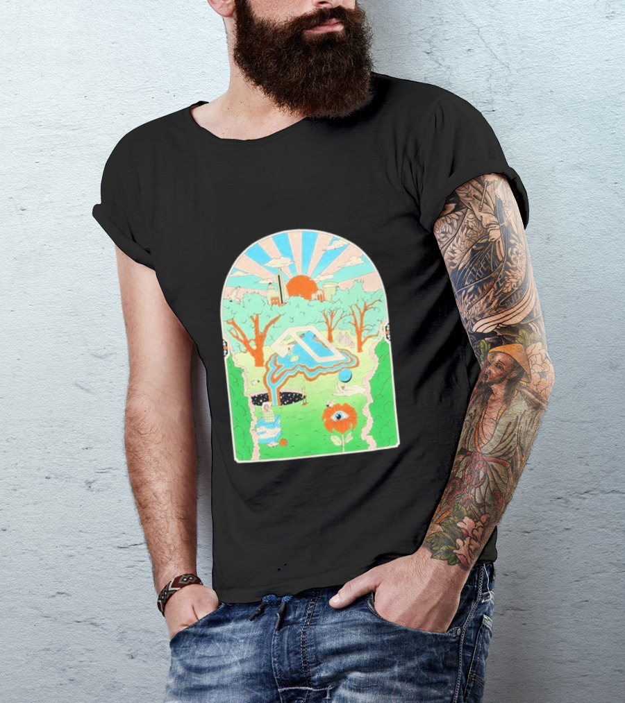 Anjunadeep X Andrew Mcgranahan Psychedelic Landscape With Eye And Cloud Motif T-Shirt