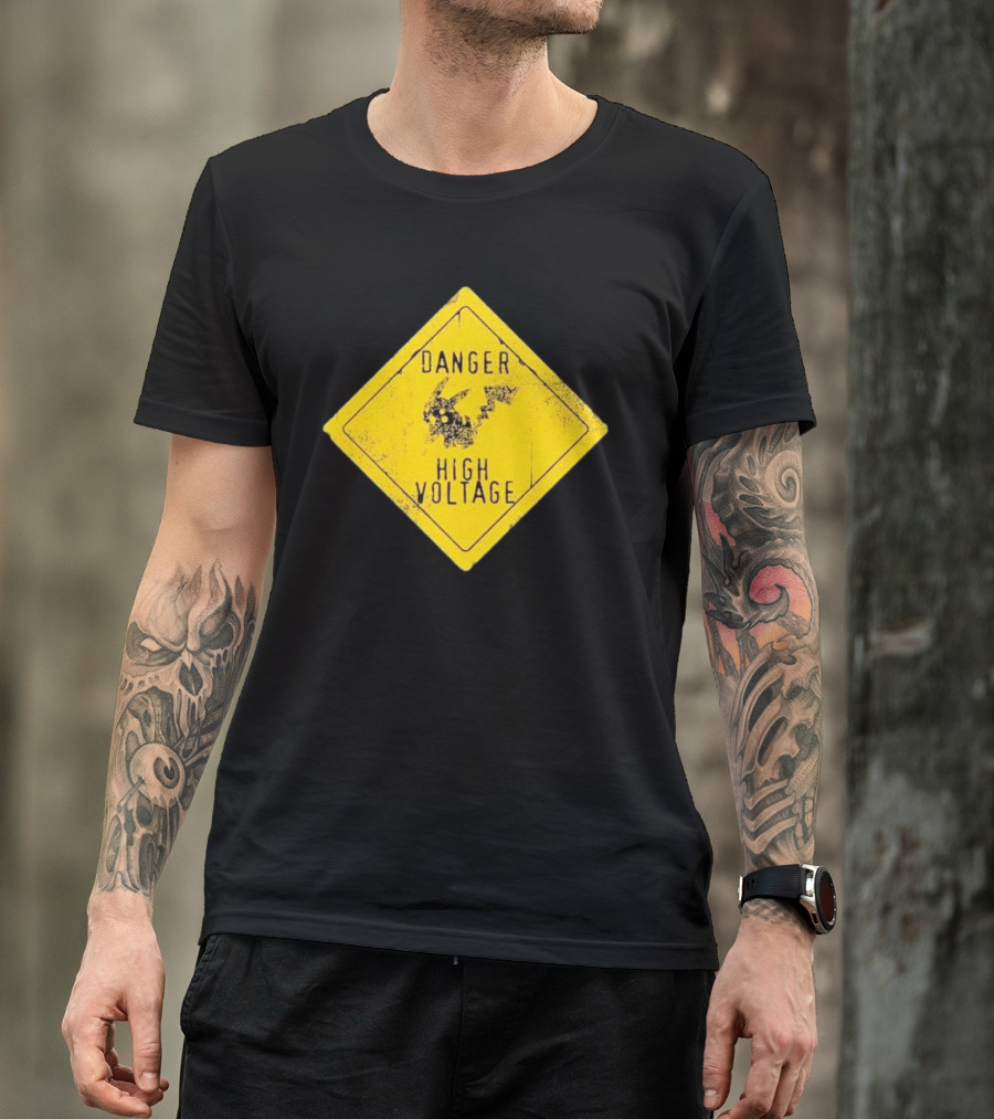 Pikachu Danger High Voltage Sign Warning T-Shirt